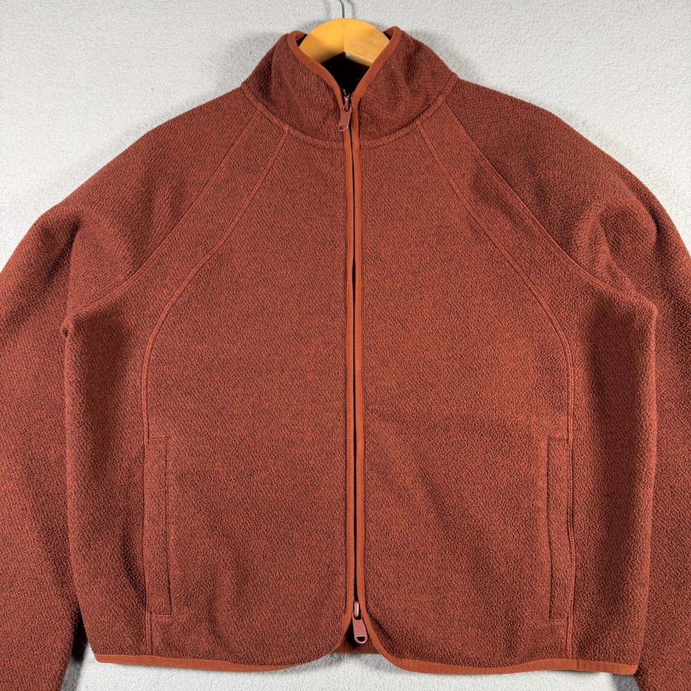 Athleta Stroll Fleece Full Zip Jacket Rust Orange Mock Neck 860061-00 Medium